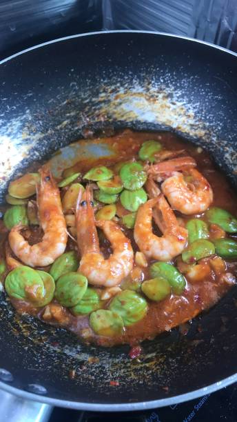 istock Fried Bitter bean, prawns with shrimp plate 1335000269
