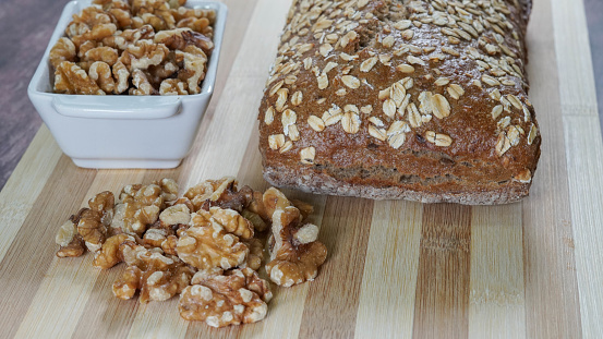 Detail of daily basic food, homemade cereal bread