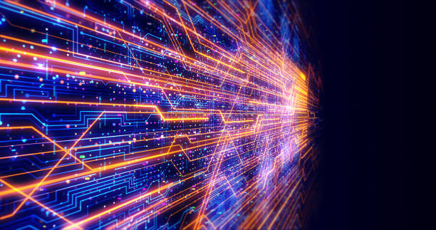 istock Abstract Motherboard Circuit Animation With Glowing Lines And Numbers Moving 1335002279