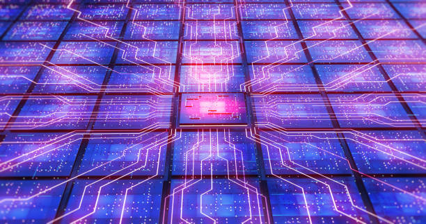 AI Processor Processing Data. CPU Chip Circuit. Data Flowing. AI Processor Processing Data. CPU Chip Circuit. Data Flowing. Computer And Technology Related 3D Illustration Render. machine learning stock pictures, royalty-free photos & images