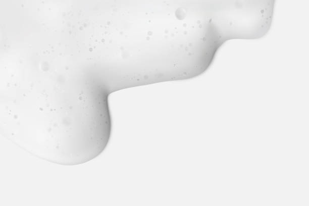 ilustraciones, imágenes clip art, dibujos animados e iconos de stock de espuma de jabón con burbujas sobre marco de fondo blanco con espacio de copia, horizontal. champú o limpiador textura realista 3d vector ilustración - tóner