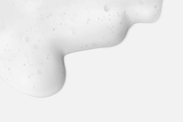 illustrations, cliparts, dessins animés et icônes de mousse de savon avec des bulles sur un cadre de fond blanc avec espace de copie, horizontal. shampooing ou nettoyant texture réaliste illustration vectorielle 3d - mousse