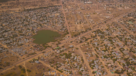 Aerial view to NDjamena and Chari or Chari river, capital of Chad