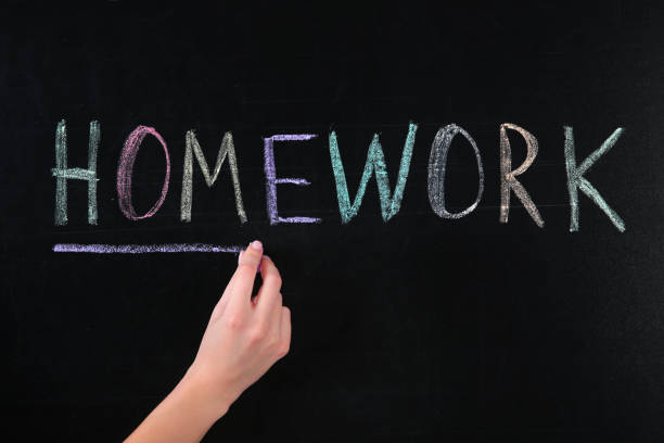 istock Woman writing word HOMEWORK on chalkboard, closeup 1335009703