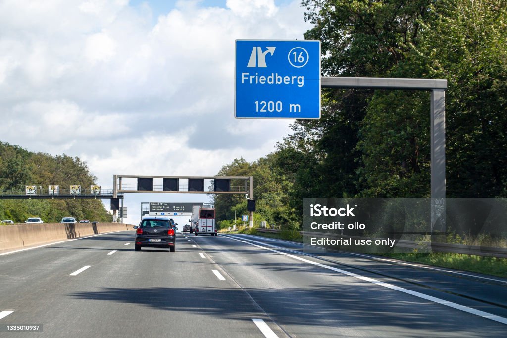 German Highway A5 Exit Sign Friedberg Stock Photo - Download Image Now ...