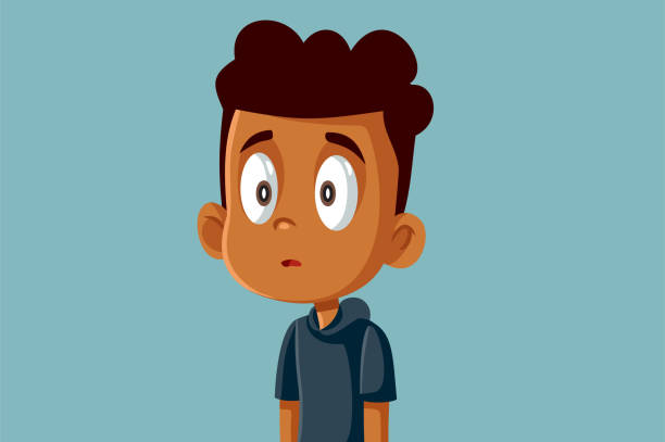 ilustrações de stock, clip art, desenhos animados e ícones de funny surprised african boy being shy vector cartoon - raised eyebrows illustrations