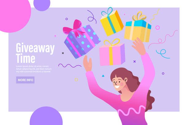 Girl with gift boxes. bonus or reward. Promotion of online store or shop loyalty program. vector illustration Girl with gift boxes. bonus or reward. Promotion of online store or shop loyalty program. Birthday concept. Friends made a surprise. Your best gift is your friends. vector illustration girl levitating stock illustrations