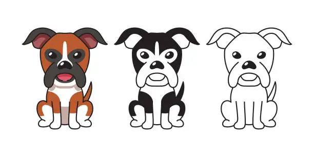 Vector illustration of Vector cartoon set of boxer dog