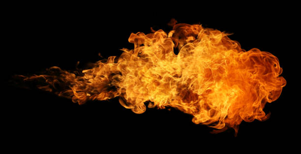 istock Fire and burning flame torch isolated on black background for graphic design 1335017374