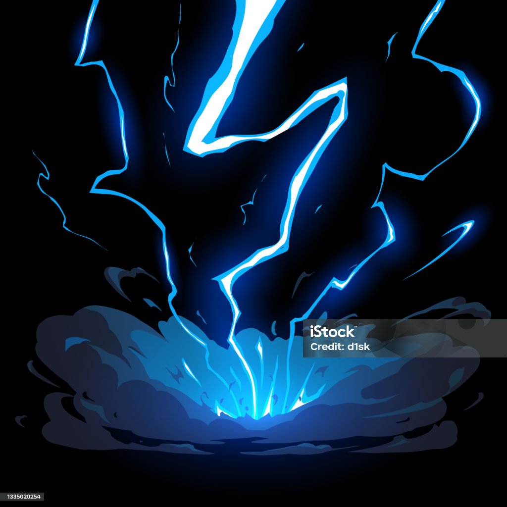 Blauer Blitzeinschlagseffekt auf schwarzem Hintergrund - Lizenzfrei Gewitterblitz Vektorgrafik