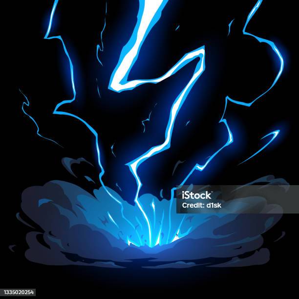 黒の背景に青い稲妻ヒット効果 - 稲妻のベクターアート素材や画像を多数ご用意 - 稲妻, 雷雨, マンガ