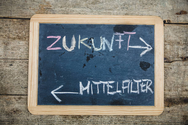 istock blackboard with german text which means future and middle ages 1335020498
