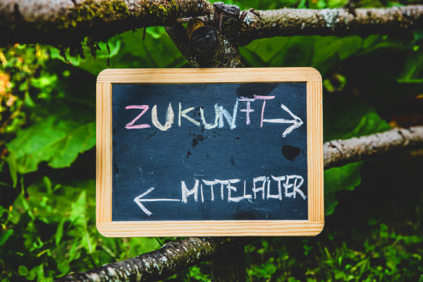 istock blackboard with german text which means future and middle ages 1335020501