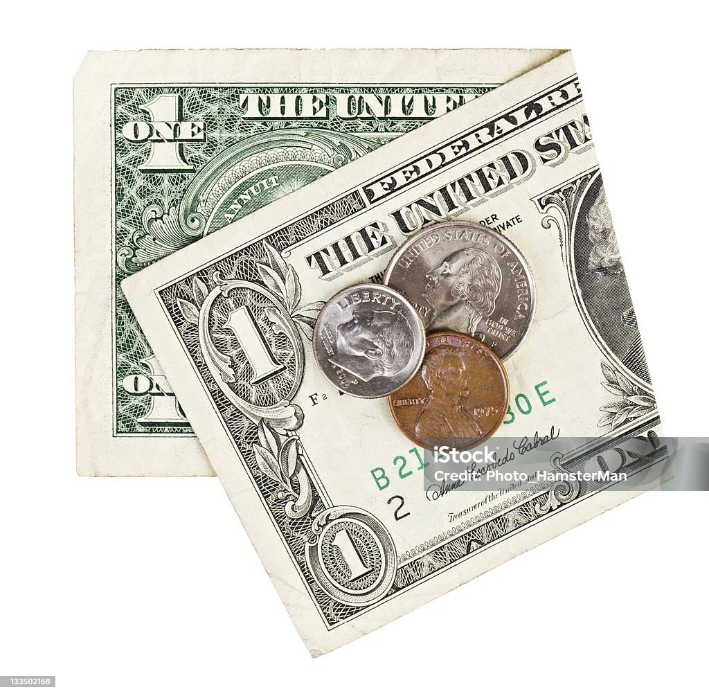 静物を 1 つの古いドル、一部の硬貨 - 1ドル紙幣のロイヤリティフリーストックフォト