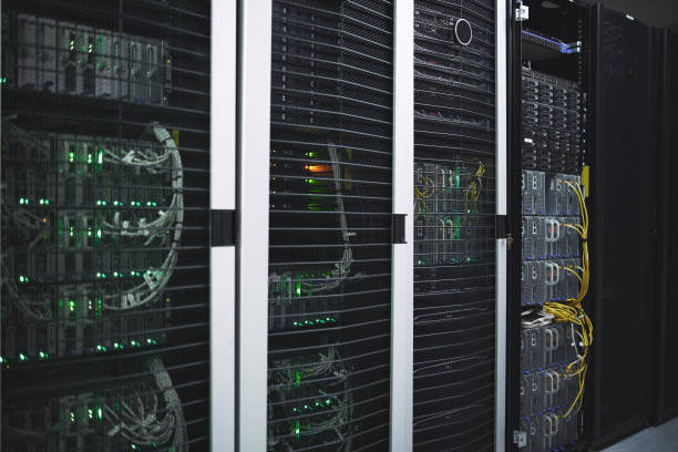 istock Shot of an empty server room 1335022127