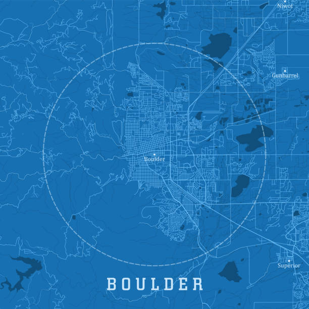 ilustrações, clipart, desenhos animados e ícones de boulder co city vector road map blue text - boulder lake