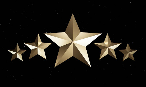 istock Gold five star on dark background for excellent rate of customer evaluation by 3d render. 1335023658