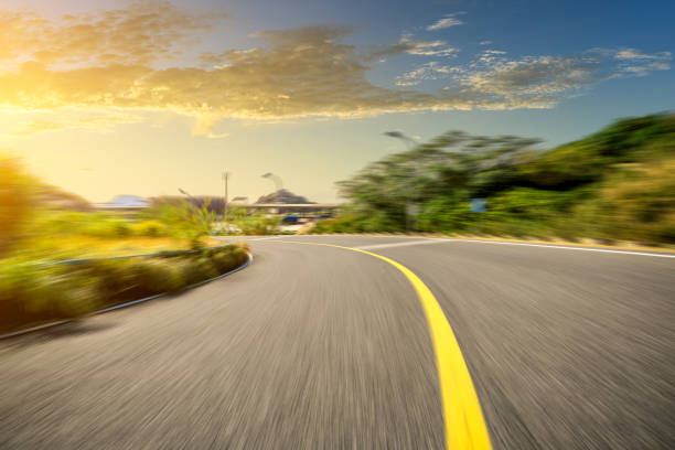Empty and clean asphalt road and natural mountain landscape in spring, Asia