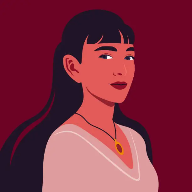 Vector illustration of Portrait of a happy woman in half-turn. Avatar