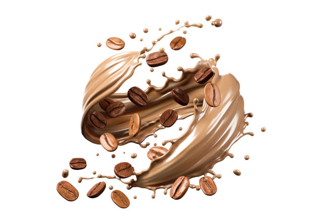 istock Milk coffee splash with Coffee Bean 1335033217