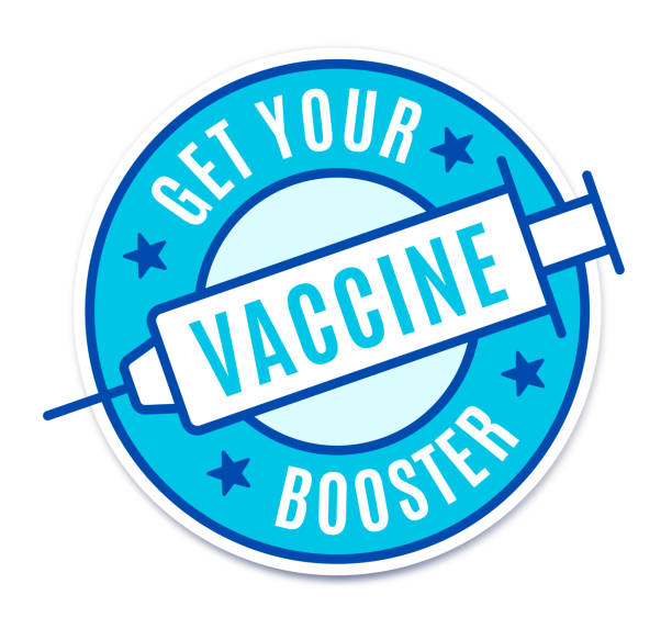 ilustrações, clipart, desenhos animados e ícones de obtenha seu crachá de reforço de vacinas - vacina