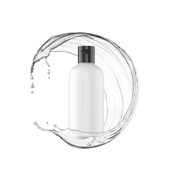 Mock up packaging of cream and shampoo cosmetic bottle with water splashing with clipping path, 3d rendering.