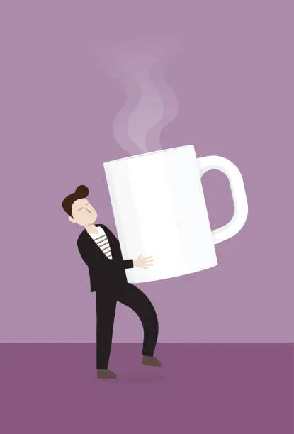 Vector illustration of The businessman holds a big coffee cup