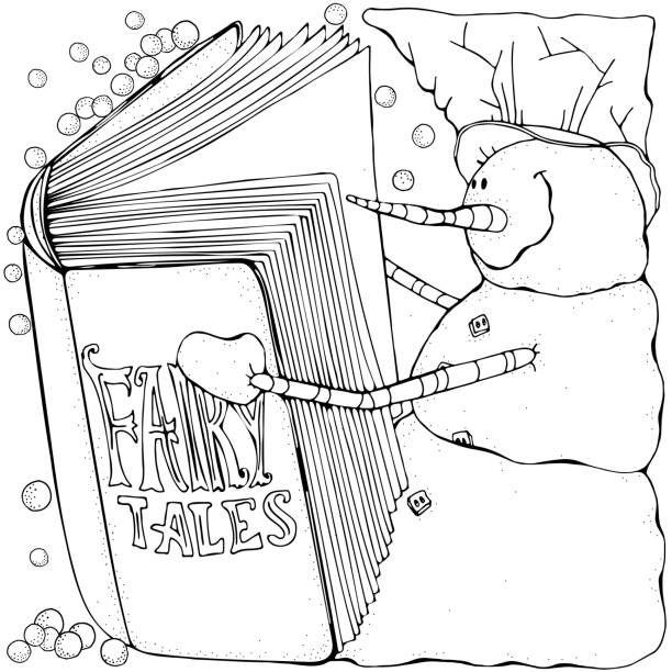A cheerful snowman is reading the book. Winter, snow. Merry Christmas, Happy New Year. Pattern for adult coloring book. Black and white. A cheerful snowman is reading the book. Winter, snow. Merry Christmas, Happy New Year. Pattern for adult coloring book. Black and white. coloring book cover stock illustrations