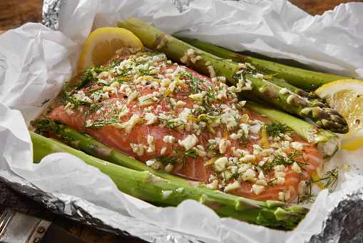 Preparing Foil Packed Salmon with Asparagus
