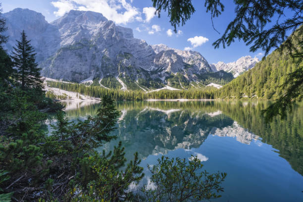 istock Pragser Wildsee and reflected mountains in the Dolomites in Italy 1335041793