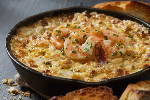 Cheesy Baked  Shrimp Dip with Toasted Crostini's