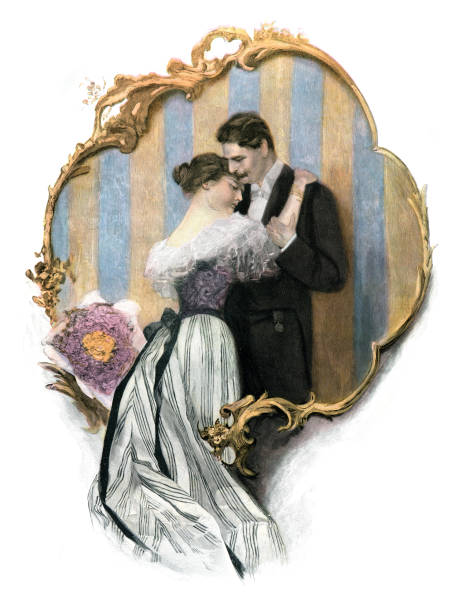 bildbanksillustrationer, clip art samt tecknat material och ikoner med painting couple in love 1897 - flörta
