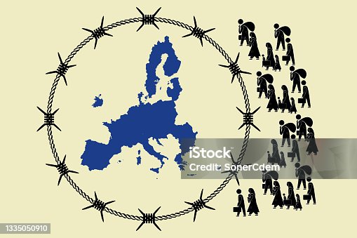 istock Despair refugees are run away from war to migrating to Europe. Human right and immigration concept 1335050910