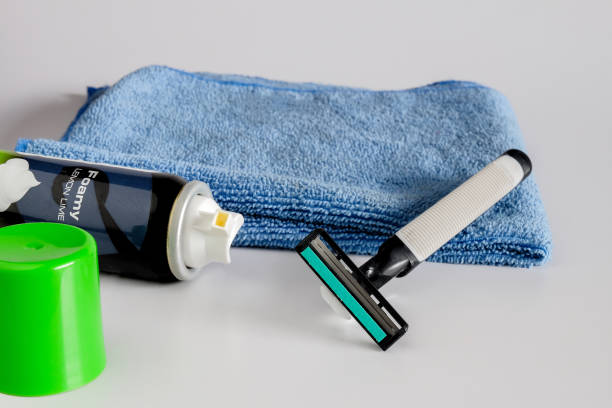 istock Shaving tools , foam, shaver. Safety razor with shaving cream. 1335051266