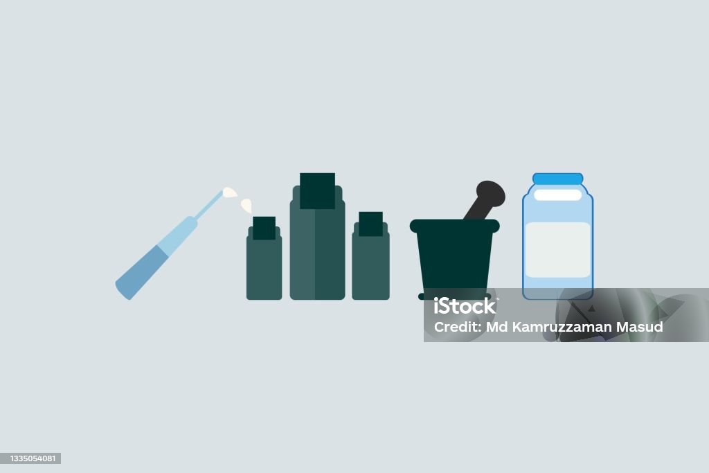 Visual Homeopathy Drop Homeopathic Medicine Bottles Drops And Mixer Tool Vector Illustration ...