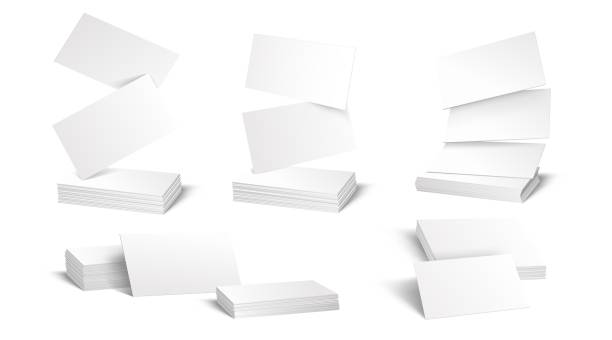 istock Business card mockup. Realistic blank white corporate identity paper sheets. Notes flying and lying in stacks. Office stationery. Typography print template. Vector pages for branding 1335055277