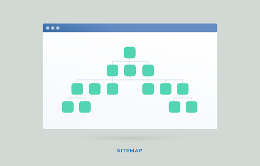 Sitemap vector icon. Build and Submit website map - XML file that lists the URLs for a site. SEO Search engine optimization business concept