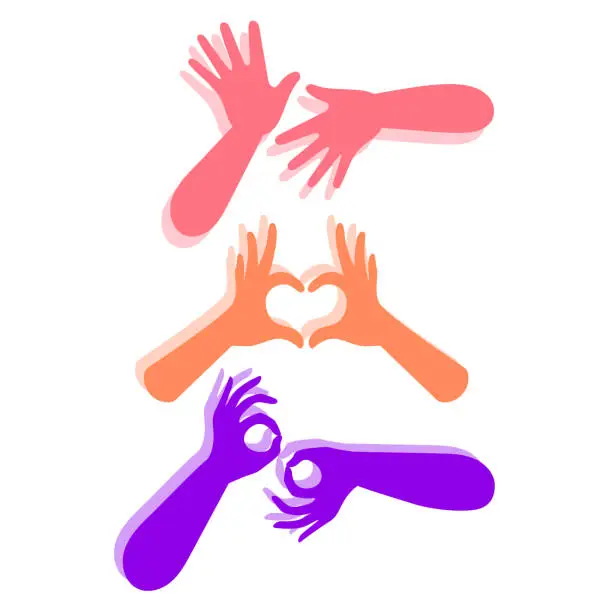 Vector illustration of Hands show different gestures. International Day of Sign Languages. Flat vector illustration