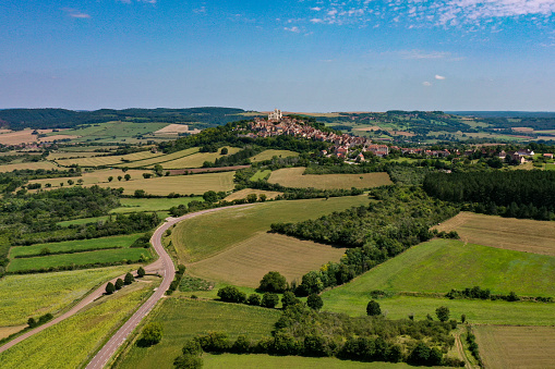 aerial view on the basilica of vezelay sainte marie madeleine which belongs to the world heritage of unesco