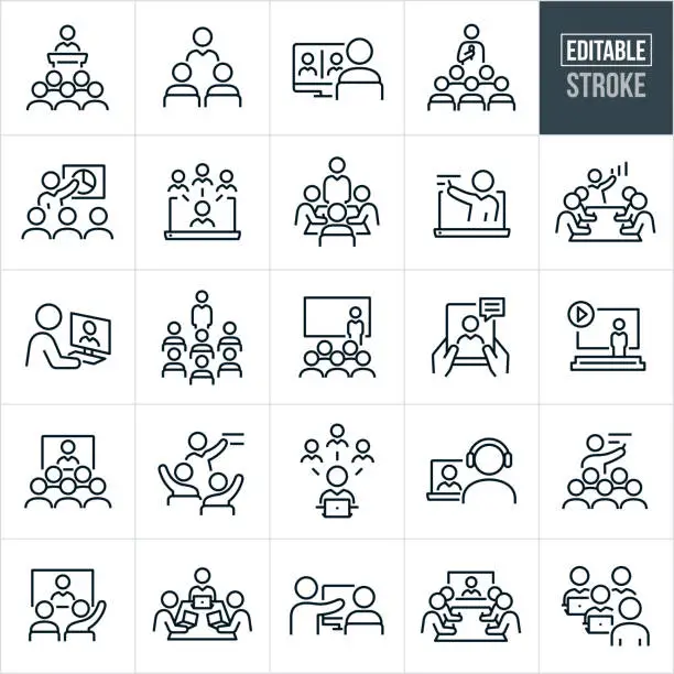 Vector illustration of Training Thin Line Icons - Editable Stroke