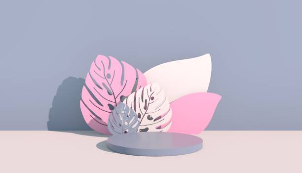 istock Mockup, podium, display with monstera leaves tropical plant background, 3d render 1335063687