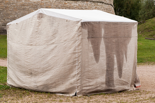 Wet canvas tent, close up outdoor photo