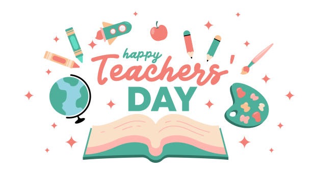 Teachers' day illustration Happy teachers' day illustration vector with soft color flat icon Happy Teachers Day stock illustrations