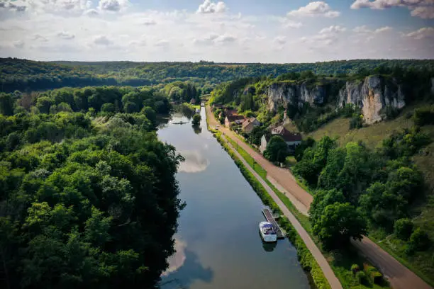 aerial view on the saussois rock and the canal of nivernais in bourgogne