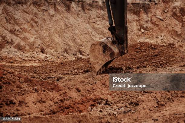 Backhoe Working Construction Site Stock Photo - Download Image Now - Earthwork, Construction Site, Hole