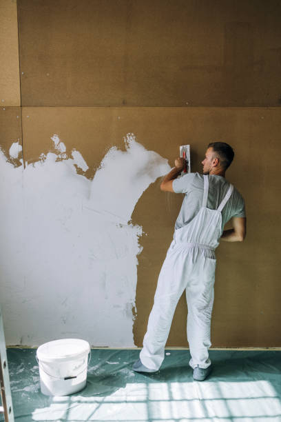istock Back View of a Man Plastering Wall with Spatula at Home 1335074939