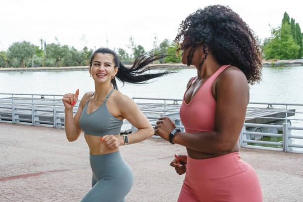 istock Fitness women running together. 1335077149