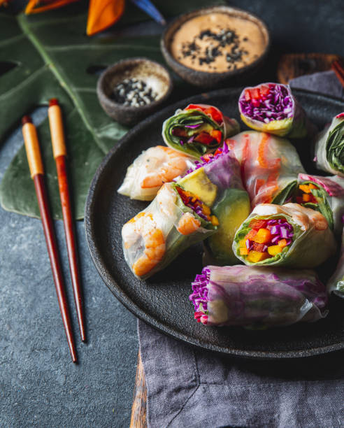 istock Spring rolls with vegetables and shrimps. Vietnamese dish 1335081577