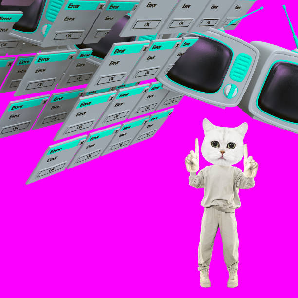 istock Stylish collage scene.  Kitty character and computer programming space. Promotion in the Internet world concept 1335082550