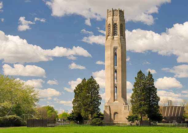 Beautiful Isle Carillon Built in 1939, this memorial plays a recording of bells on the hour and half hour. belle isle stock pictures, royalty-free photos & images